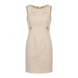 Vintage Kristin Davis Cream Sleeveless Sheath Dress Floral Button Detail Sz 10